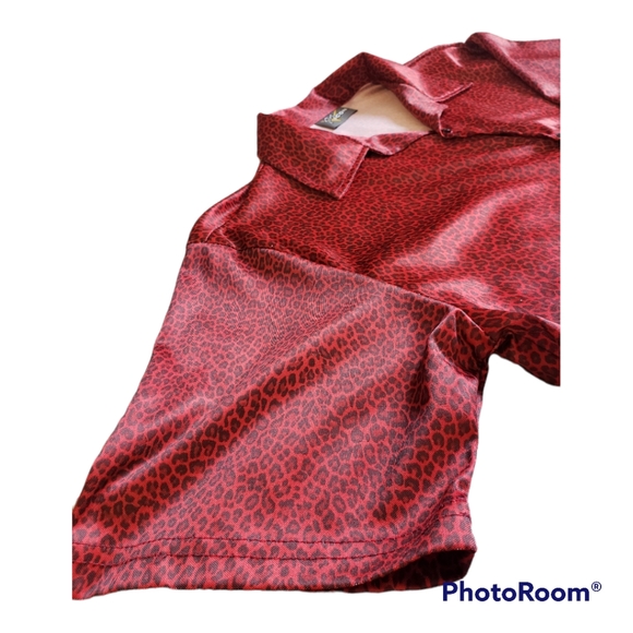Retro Y2K Pop Icon Red Leopard Print Button Down Shirt Size Large - Picture 5 of 10